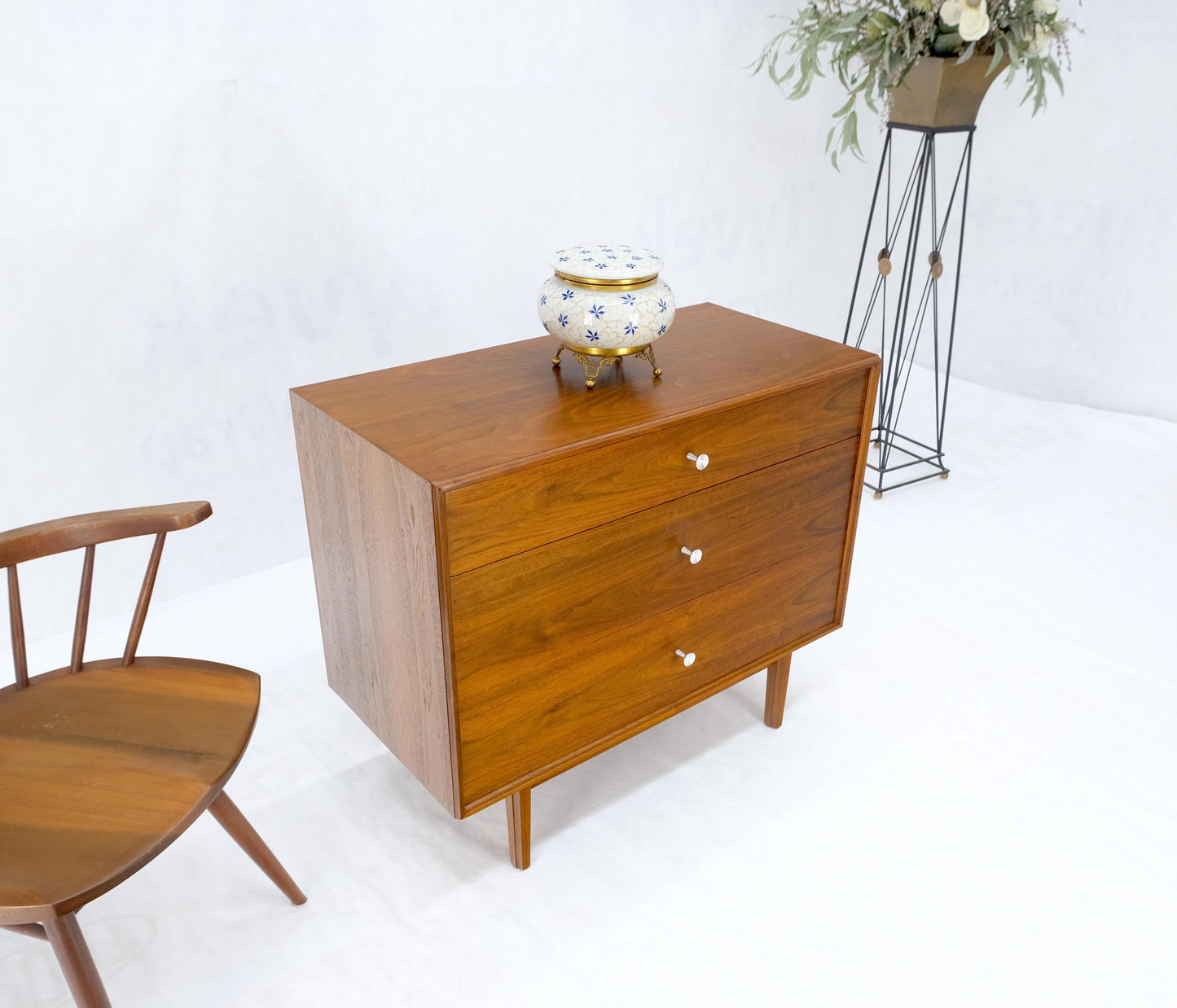 Jonn Stuart Mid Century Modern 3 Drawer Aluminum Pulls Bachelor Chest Dresser