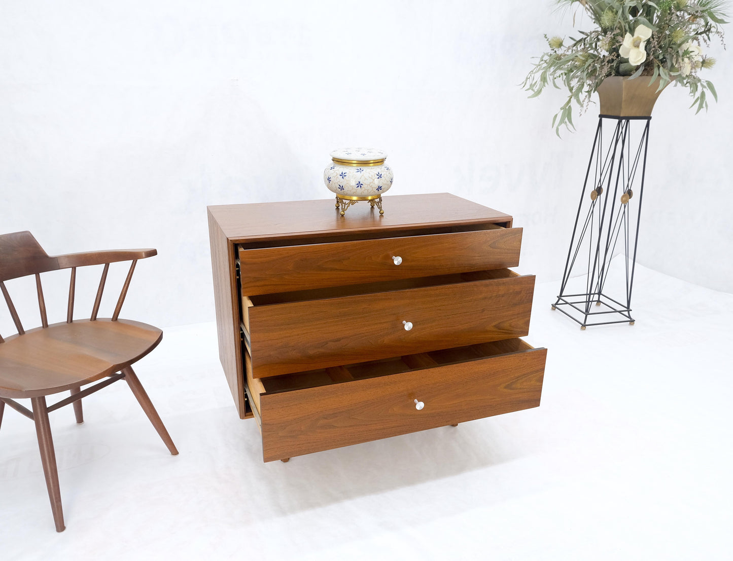 EstablishedLines Jonn Stuart Mid Century Modern 3 Drawer Aluminum Pulls Bachelor Chest Dresser