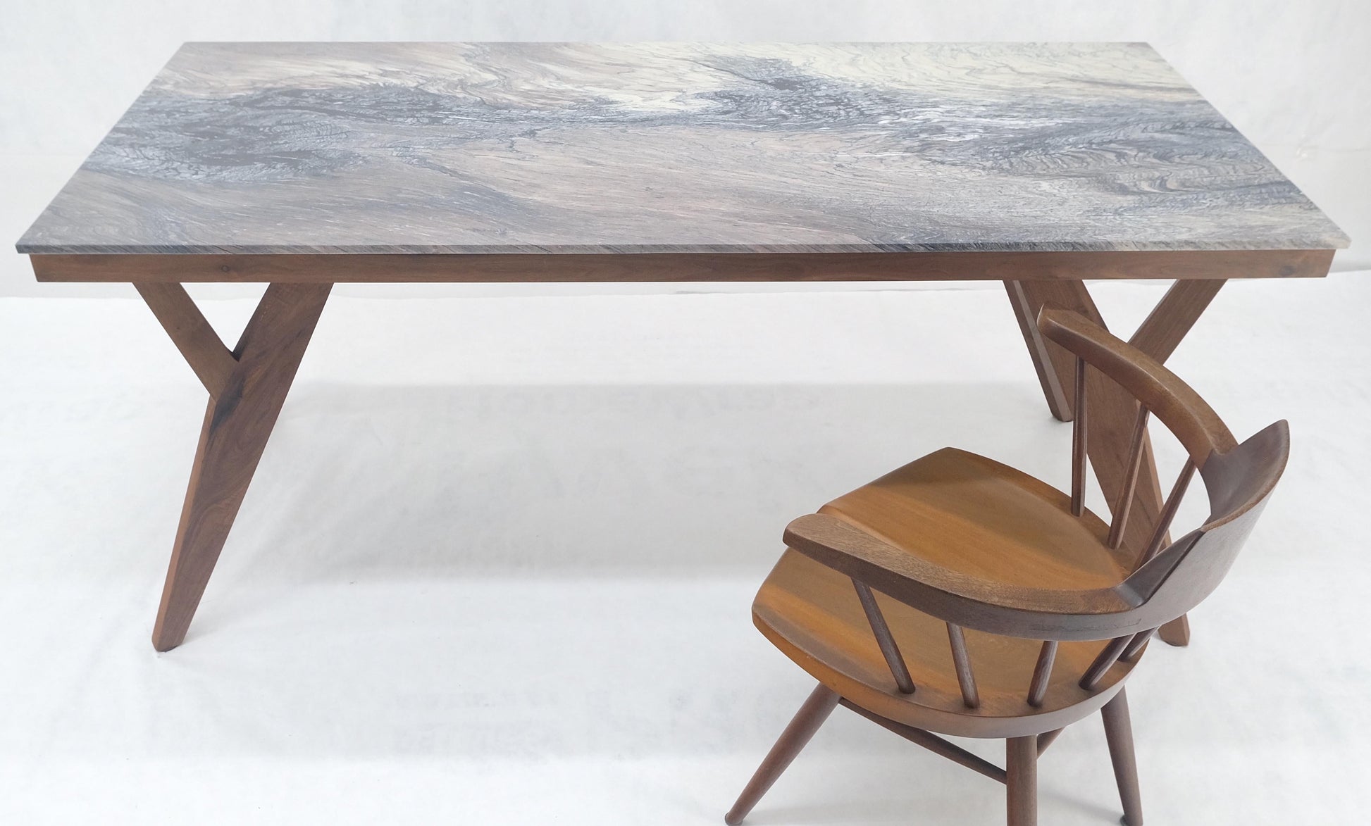 EstablishedLines Solid Oiled Walnut Frame 3/4" Thick 32x67 Marble Top Dining Conference Table