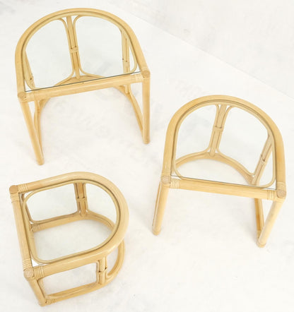 EstablishedLines Bent Reed Bamboo Rattan Set of Three Stacking End Side Occasional Tables Stands