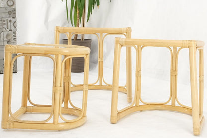 EstablishedLines Bent Reed Bamboo Rattan Set of Three Stacking End Side Occasional Tables Stands