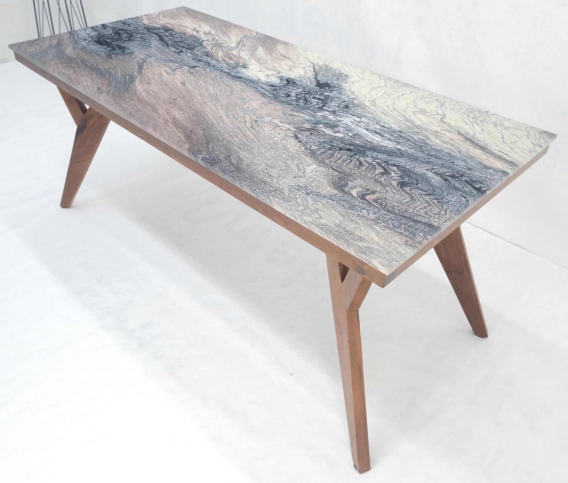 EstablishedLines Solid Oiled Walnut Frame 3/4" Thick 32x67 Marble Top Dining Conference Table