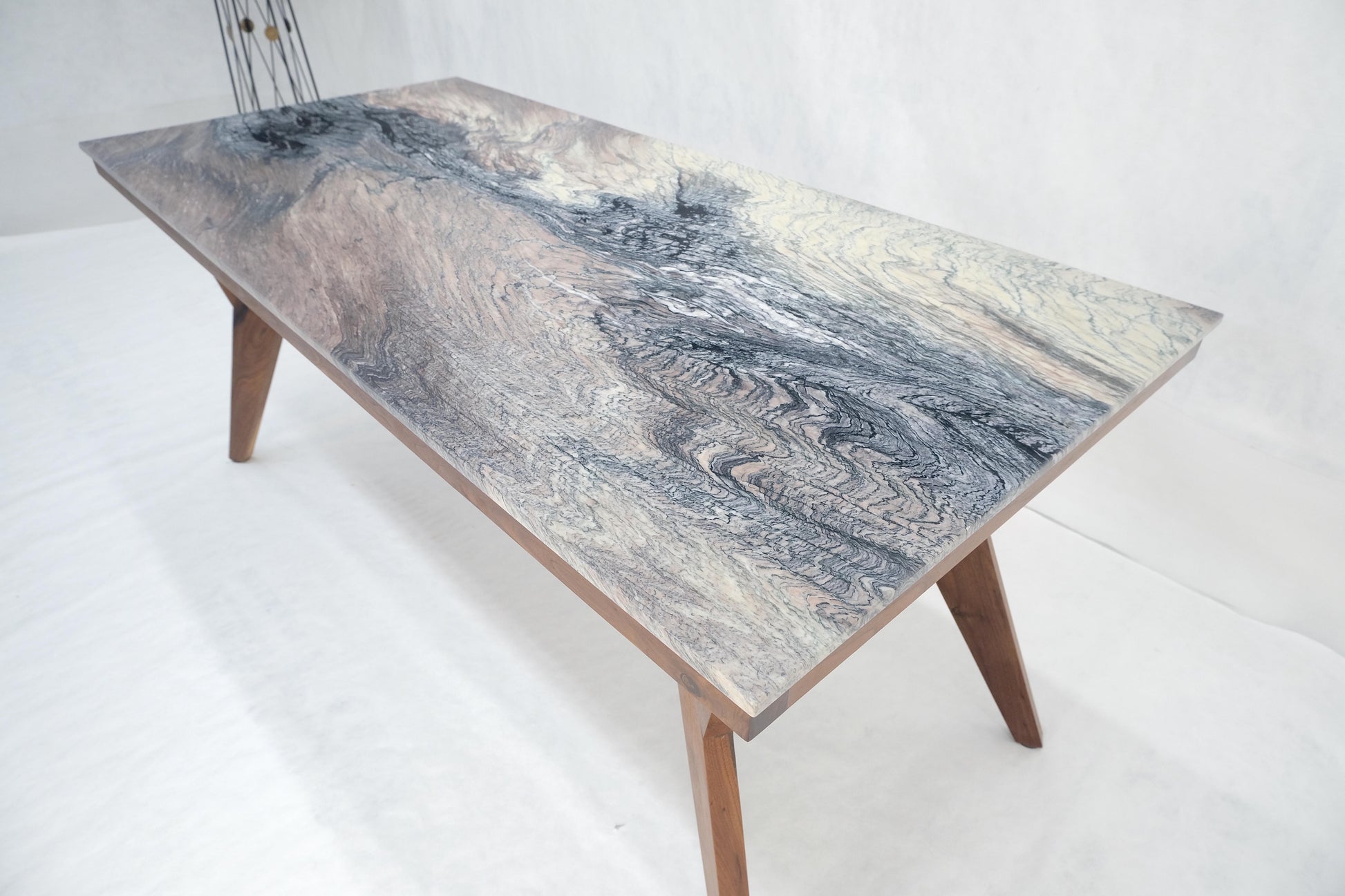 EstablishedLines Solid Oiled Walnut Frame 3/4" Thick 32x67 Marble Top Dining Conference Table