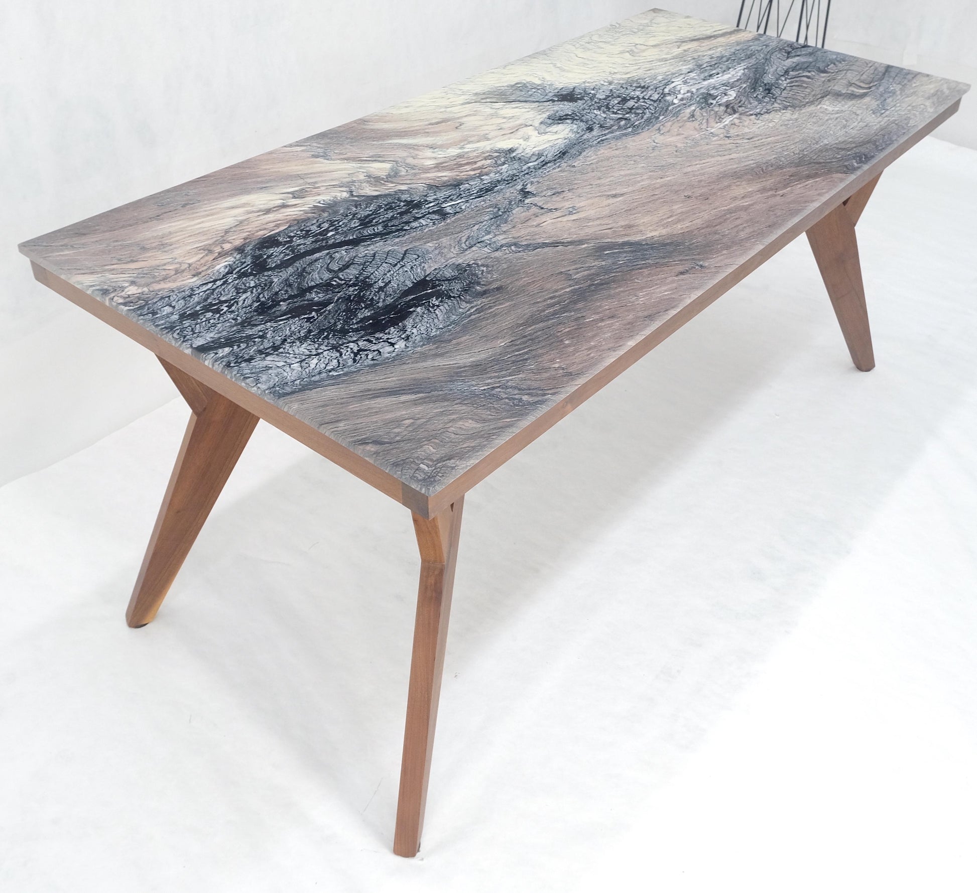 EstablishedLines Solid Oiled Walnut Frame 3/4" Thick 32x67 Marble Top Dining Conference Table
