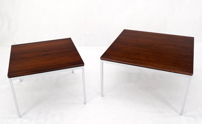 EstablishedLines Non Matching Pair of Rosewood & Crome Square Knoll Side End Tables Stands Mint