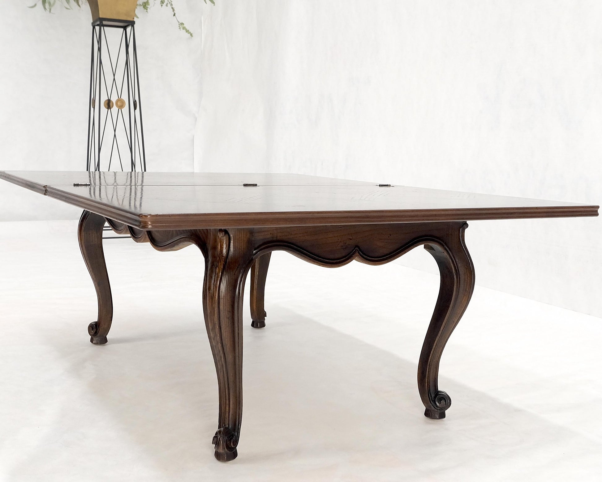 EstablishedLines Flip Top Folding Double Parquet Top Chestnut Coffee Cocktail Table Carved Legs