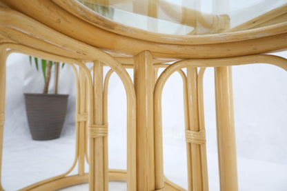 EstablishedLines Bent Reed Bamboo Rattan Set of Three Stacking End Side Occasional Tables Stands