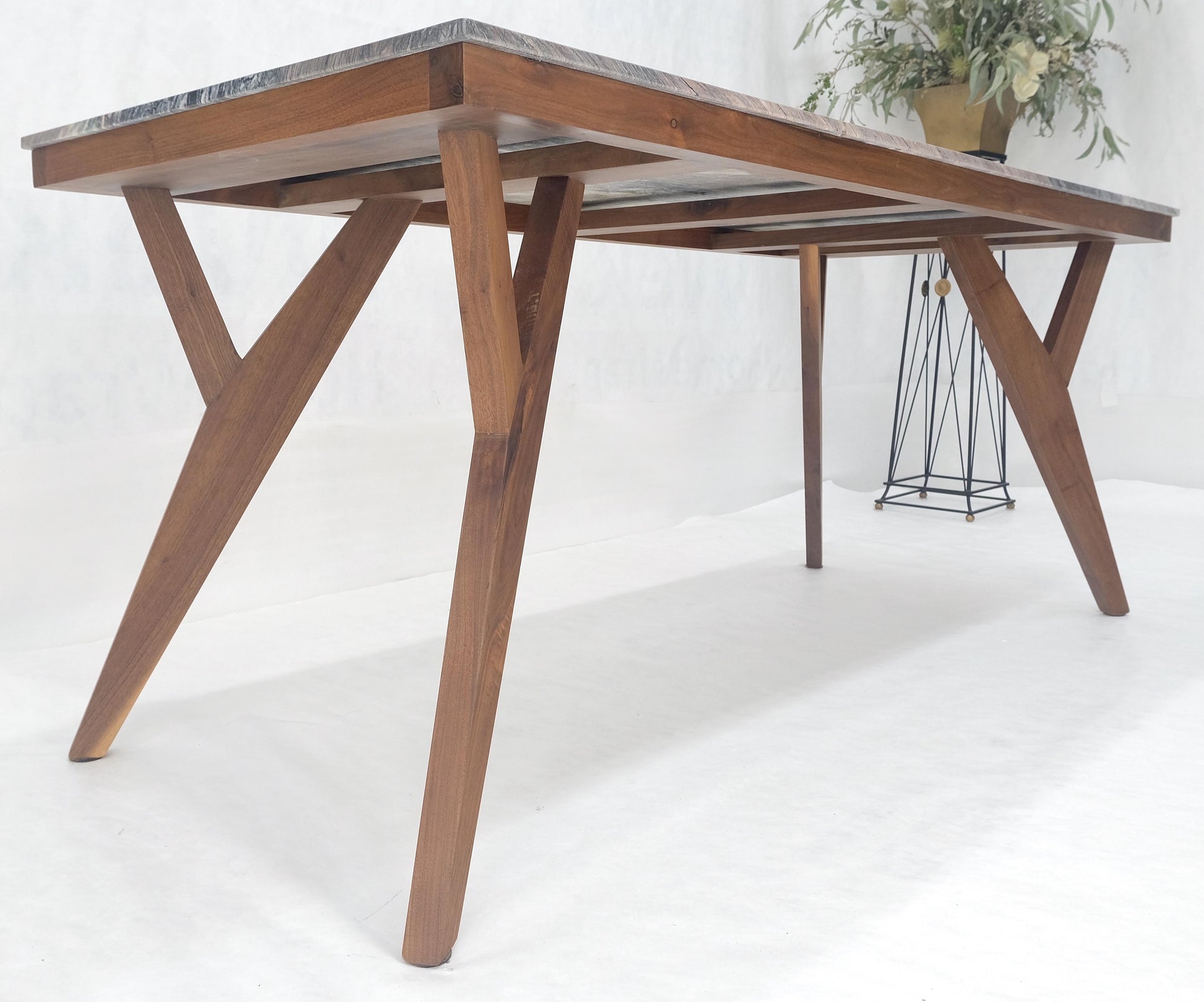 EstablishedLines Solid Oiled Walnut Frame 3/4" Thick 32x67 Marble Top Dining Conference Table