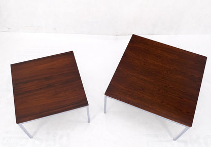 EstablishedLines Non Matching Pair of Rosewood & Crome Square Knoll Side End Tables Stands Mint