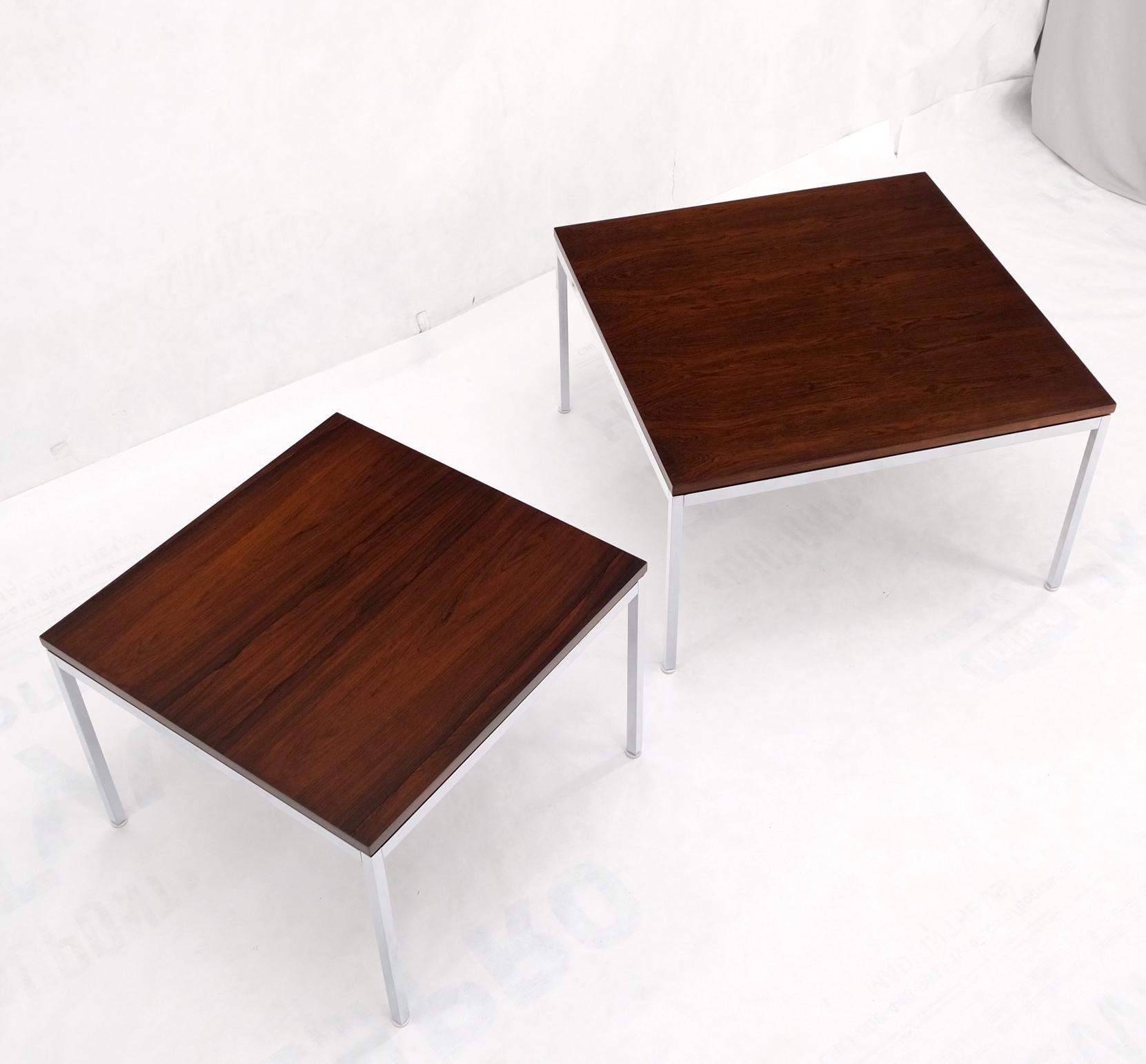 EstablishedLines Non Matching Pair of Rosewood & Crome Square Knoll Side End Tables Stands Mint