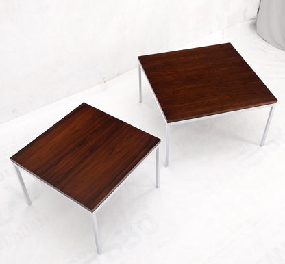 EstablishedLines Non Matching Pair of Rosewood & Crome Square Knoll Side End Tables Stands Mint