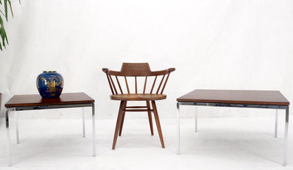 EstablishedLines Non Matching Pair of Rosewood & Crome Square Knoll Side End Tables Stands Mint
