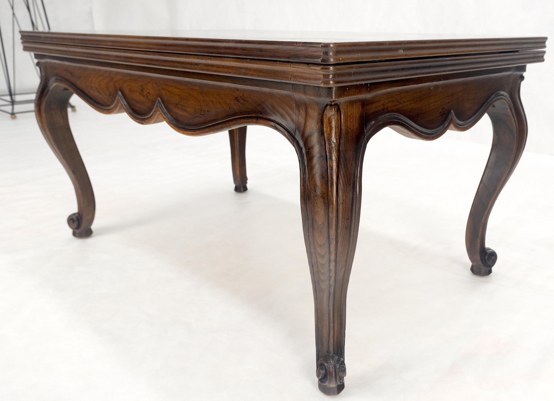 EstablishedLines Flip Top Folding Double Parquet Top Chestnut Coffee Cocktail Table Carved Legs