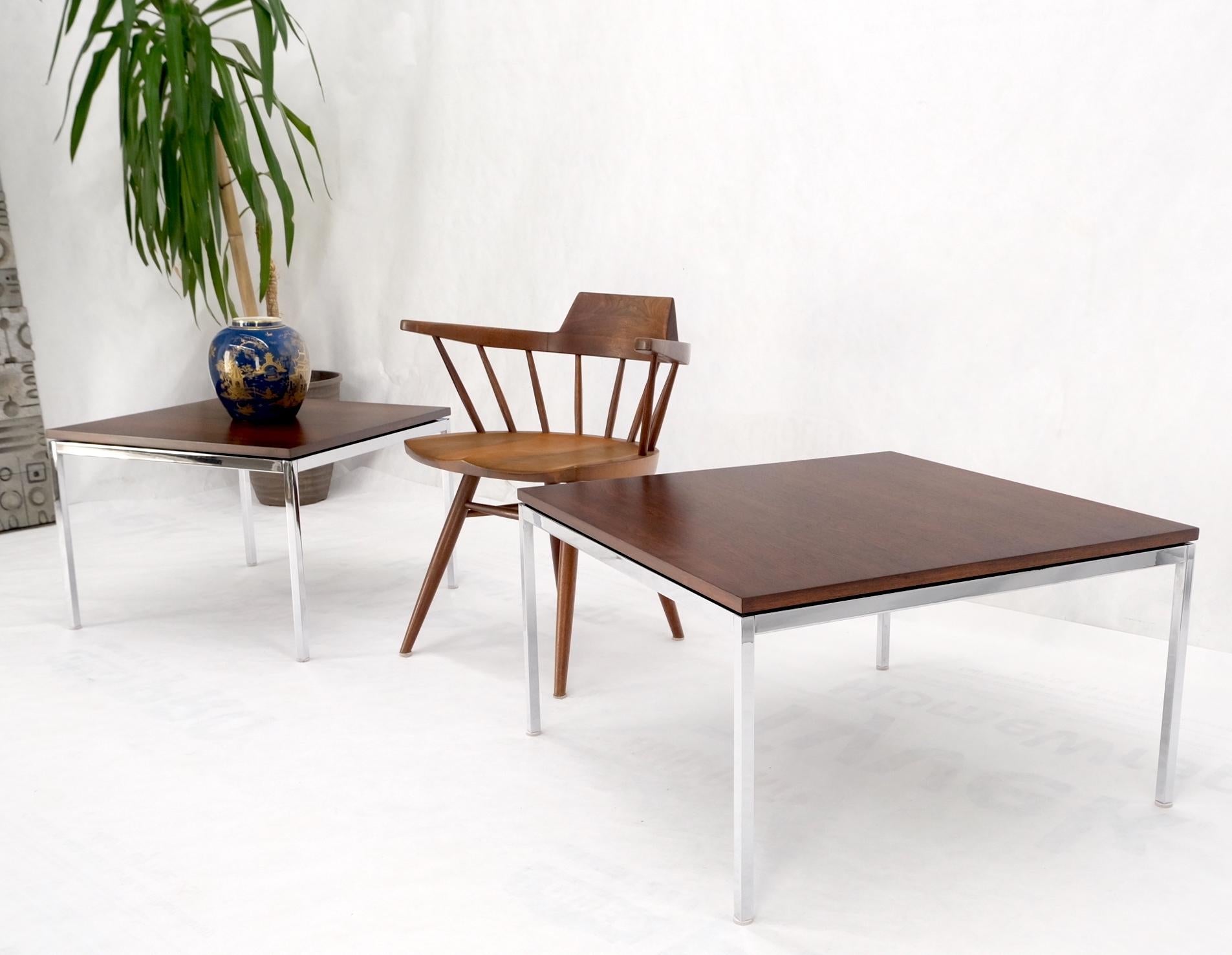 EstablishedLines Non Matching Pair of Rosewood & Crome Square Knoll Side End Tables Stands Mint