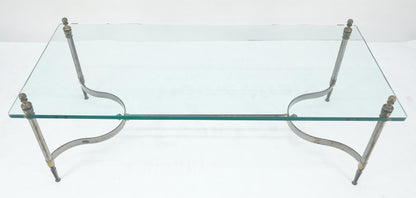 EstablishedLines Thick 3/4" 24x52 Rectangle Glass Top Chrome & Brass  Base MCM Coffee Patina
