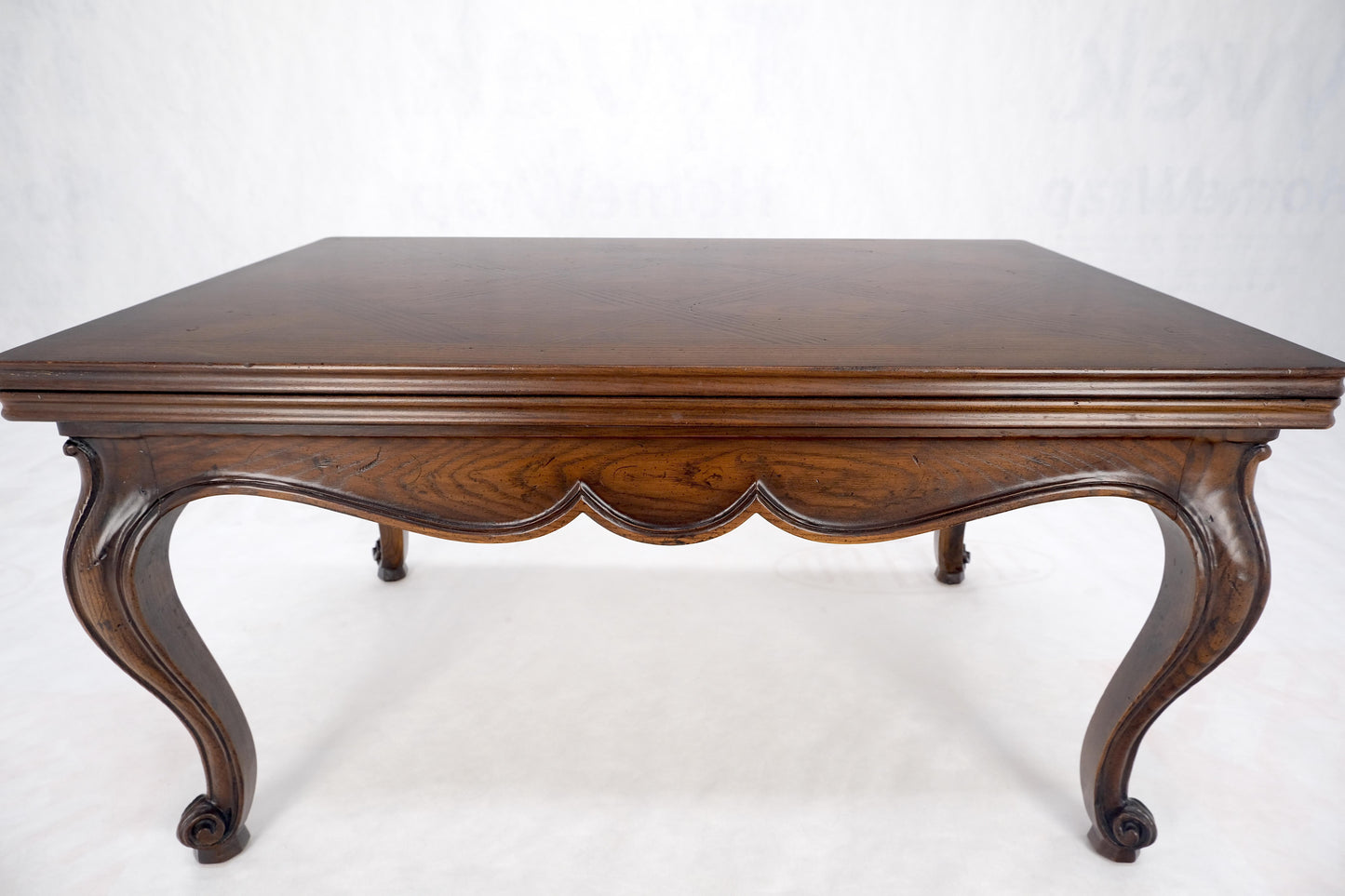 EstablishedLines Flip Top Folding Double Parquet Top Chestnut Coffee Cocktail Table Carved Legs
