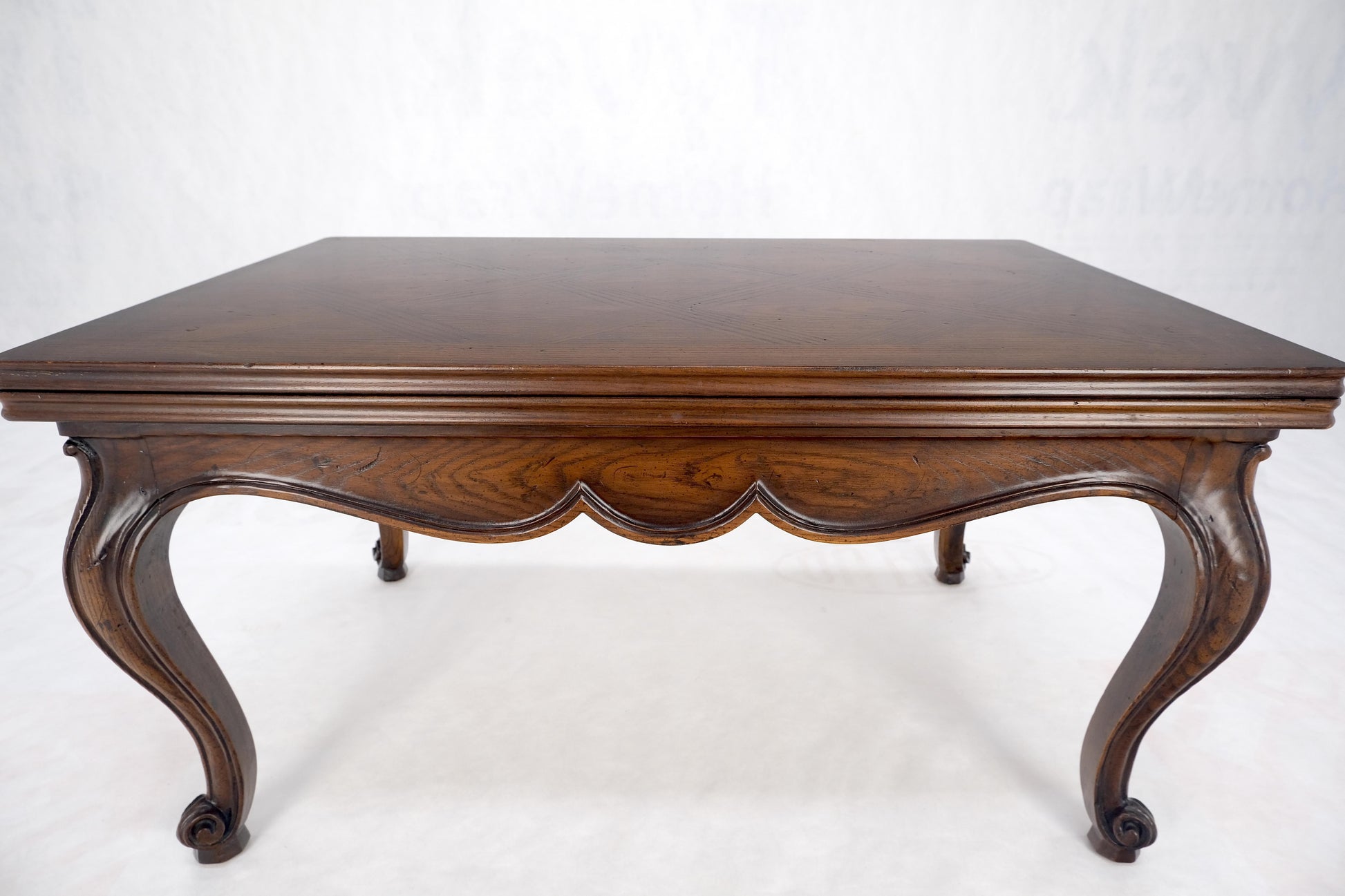EstablishedLines Flip Top Folding Double Parquet Top Chestnut Coffee Cocktail Table Carved Legs