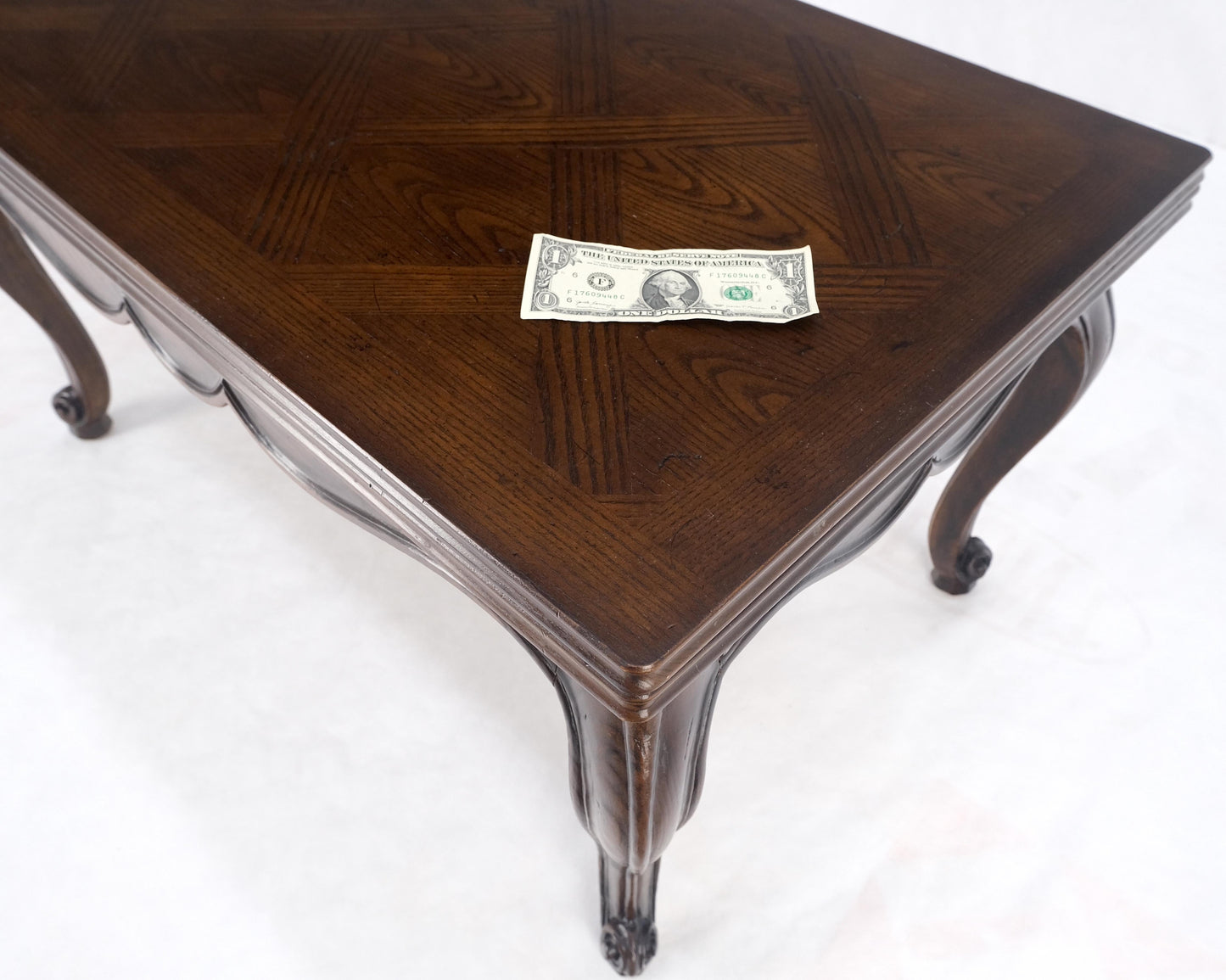 EstablishedLines Flip Top Folding Double Parquet Top Chestnut Coffee Cocktail Table Carved Legs