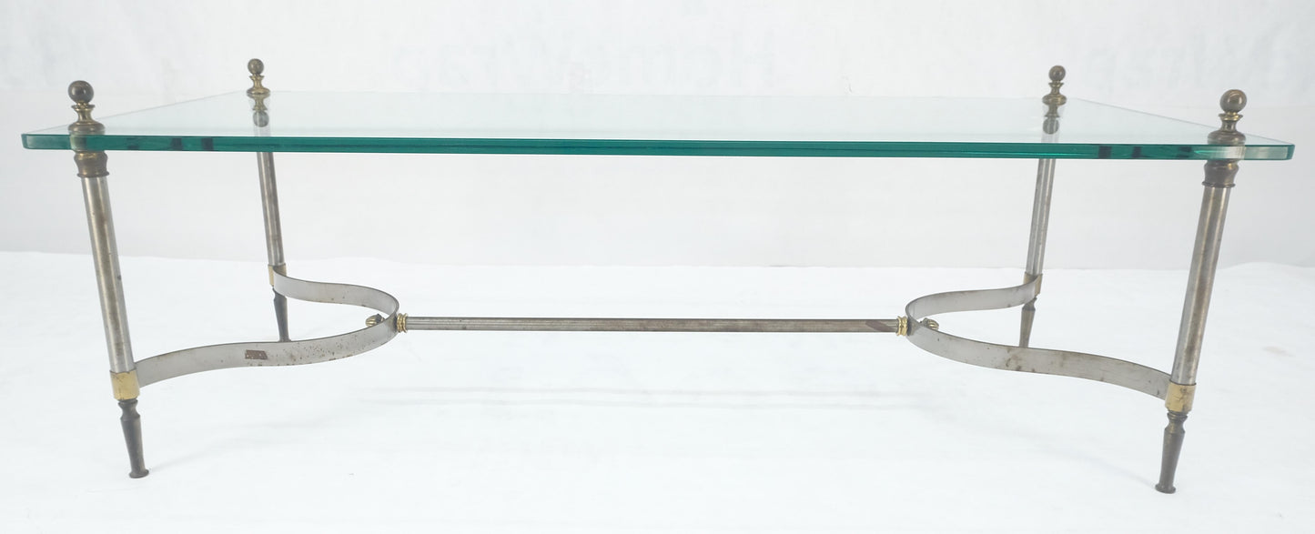 EstablishedLines Thick 3/4" 24x52 Rectangle Glass Top Chrome & Brass  Base MCM Coffee Patina