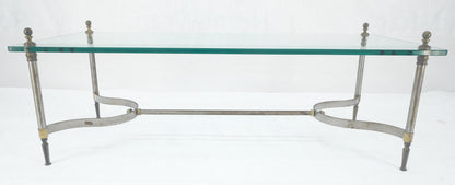 EstablishedLines Thick 3/4" 24x52 Rectangle Glass Top Chrome & Brass  Base MCM Coffee Patina