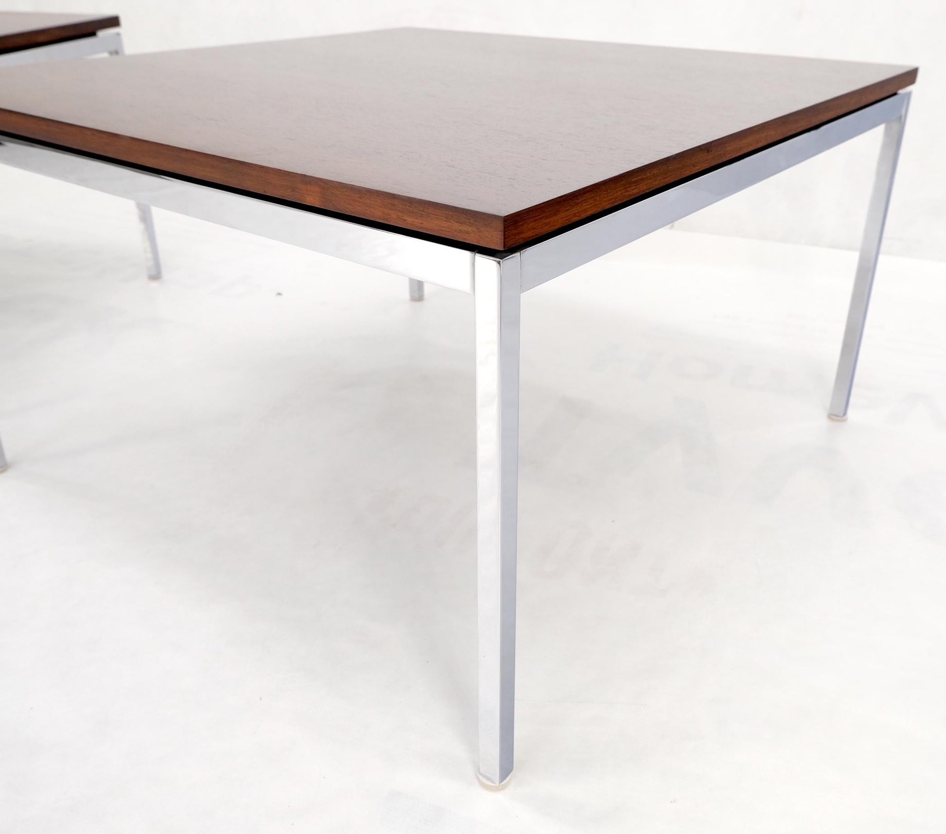 EstablishedLines Non Matching Pair of Rosewood & Crome Square Knoll Side End Tables Stands Mint