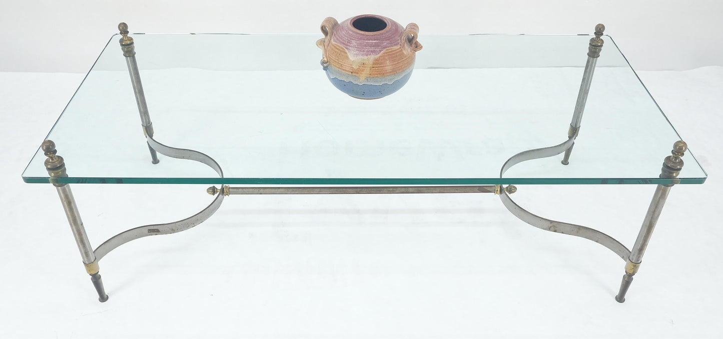 EstablishedLines Thick 3/4" 24x52 Rectangle Glass Top Chrome & Brass  Base MCM Coffee Patina