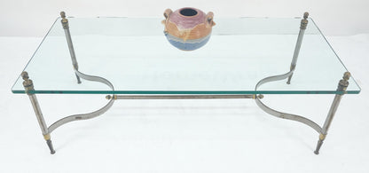 EstablishedLines Thick 3/4" 24x52 Rectangle Glass Top Chrome & Brass  Base MCM Coffee Patina