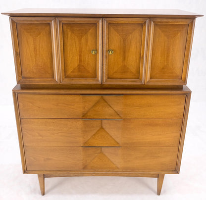 Light Walnut Sculptural Drawer Fronts Double Door Compartment High Chest Dresser