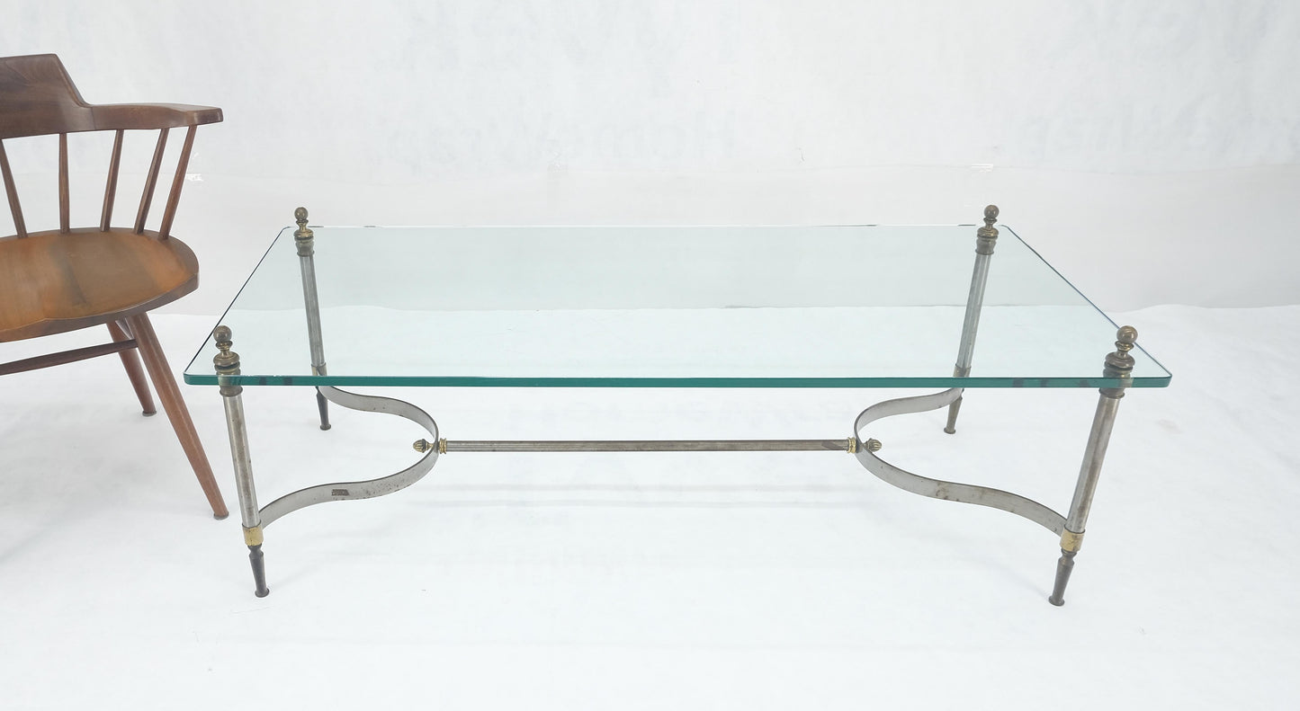 EstablishedLines Thick 3/4" 24x52 Rectangle Glass Top Chrome & Brass  Base MCM Coffee Patina