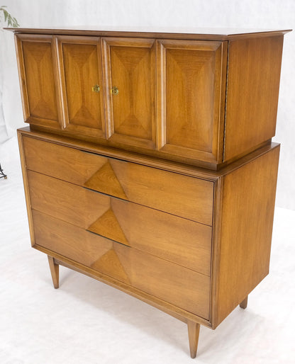 Light Walnut Sculptural Drawer Fronts Double Door Compartment High Chest Dresser