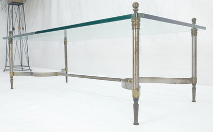 EstablishedLines Thick 3/4" 24x52 Rectangle Glass Top Chrome & Brass  Base MCM Coffee Patina