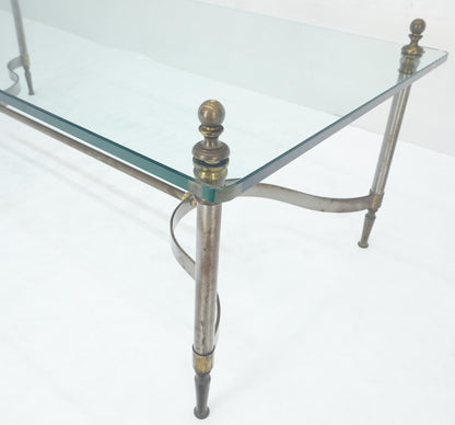 EstablishedLines Thick 3/4" 24x52 Rectangle Glass Top Chrome & Brass  Base MCM Coffee Patina