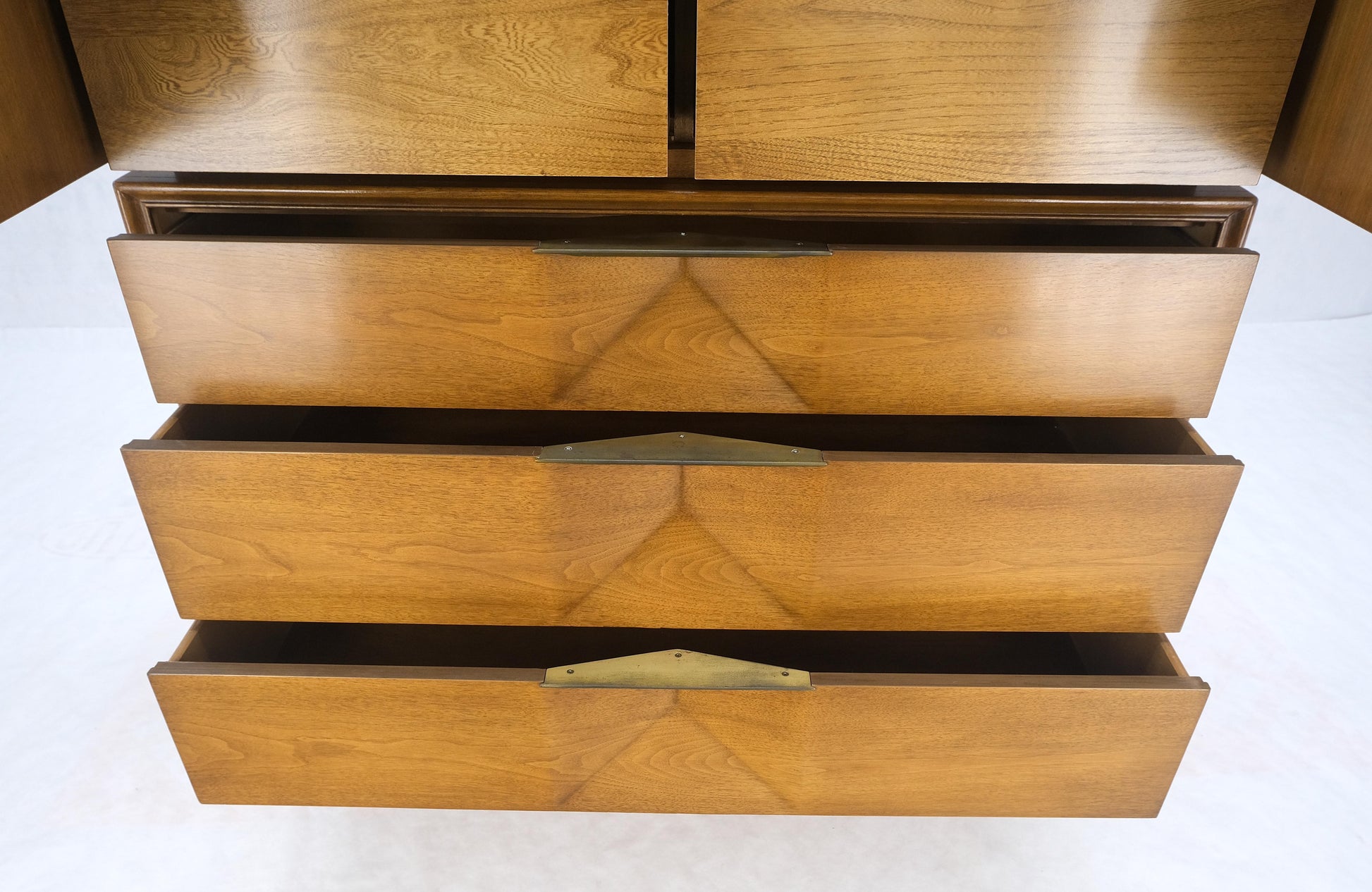 EstablishedLines Light Walnut Sculptural Drawer Fronts Double Door Compartment High Chest Dresser