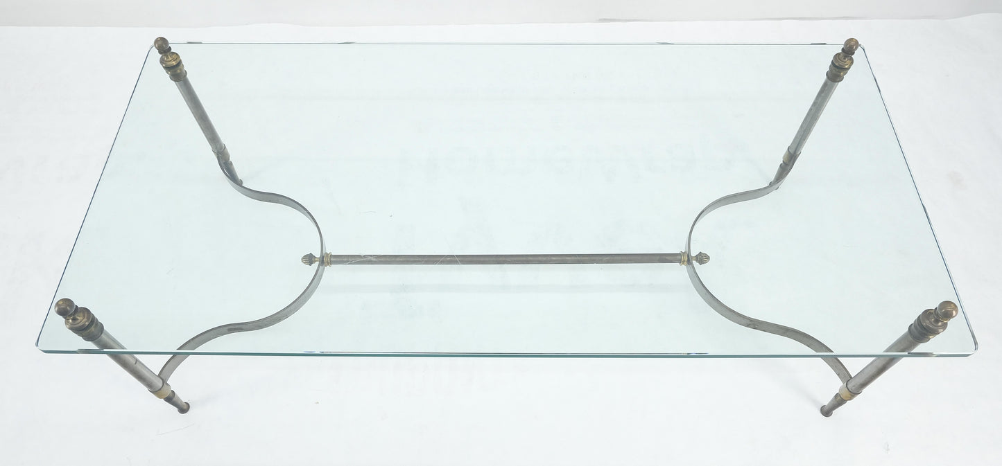 EstablishedLines Thick 3/4" 24x52 Rectangle Glass Top Chrome & Brass  Base MCM Coffee Patina