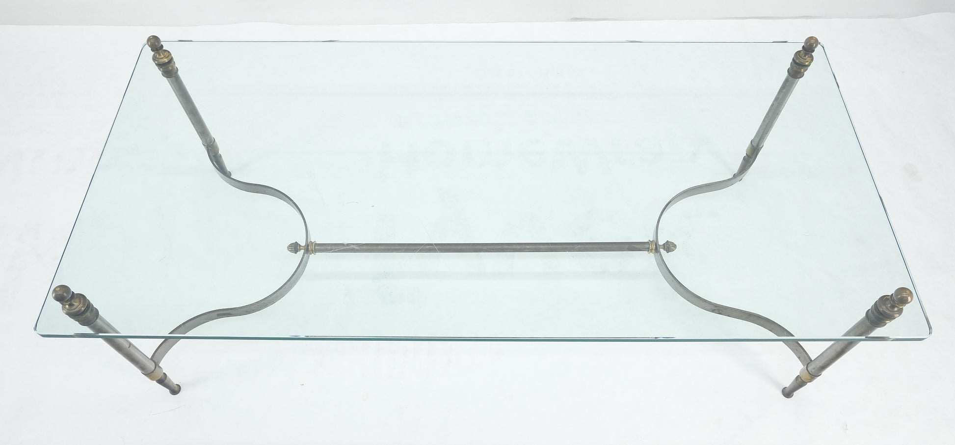 EstablishedLines Thick 3/4" 24x52 Rectangle Glass Top Chrome & Brass  Base MCM Coffee Patina