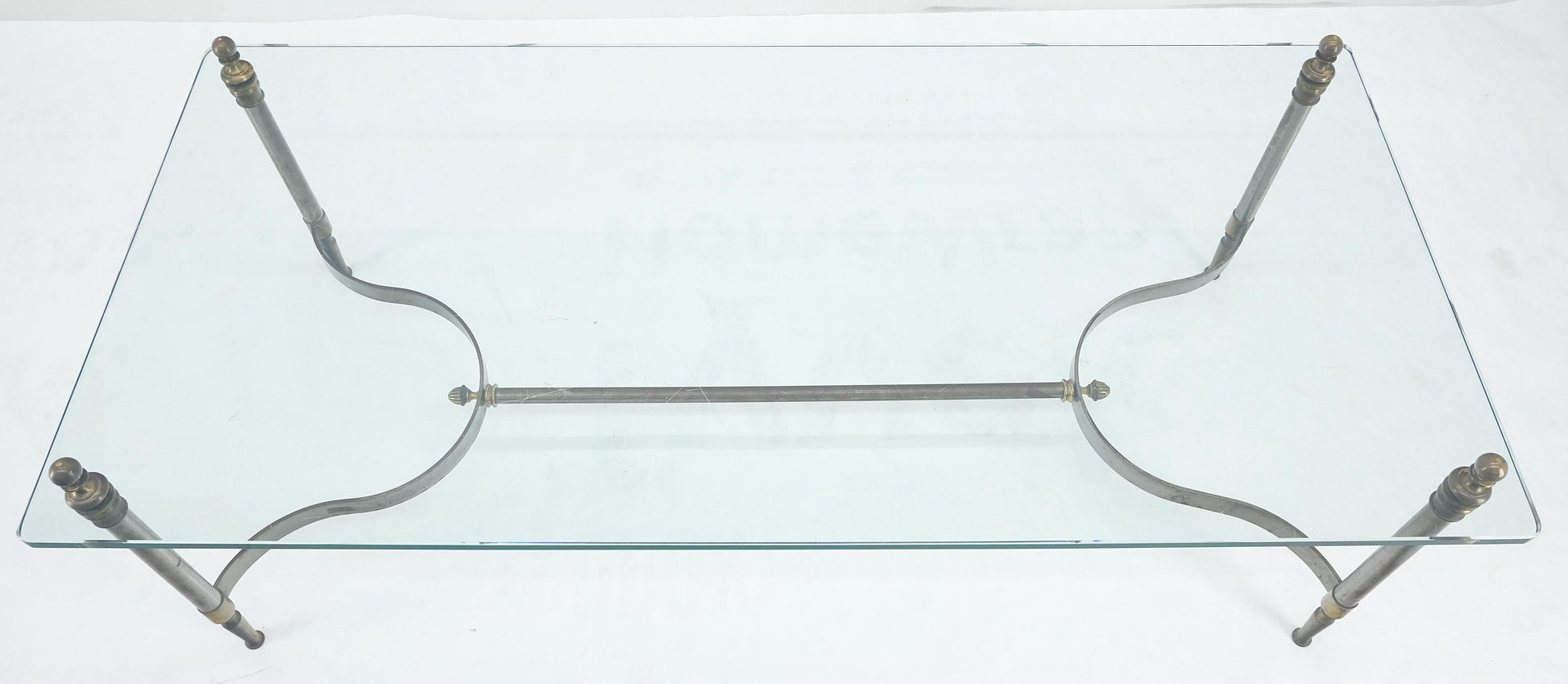 EstablishedLines Thick 3/4" 24x52 Rectangle Glass Top Chrome & Brass  Base MCM Coffee Patina
