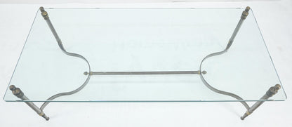 EstablishedLines Thick 3/4" 24x52 Rectangle Glass Top Chrome & Brass  Base MCM Coffee Patina