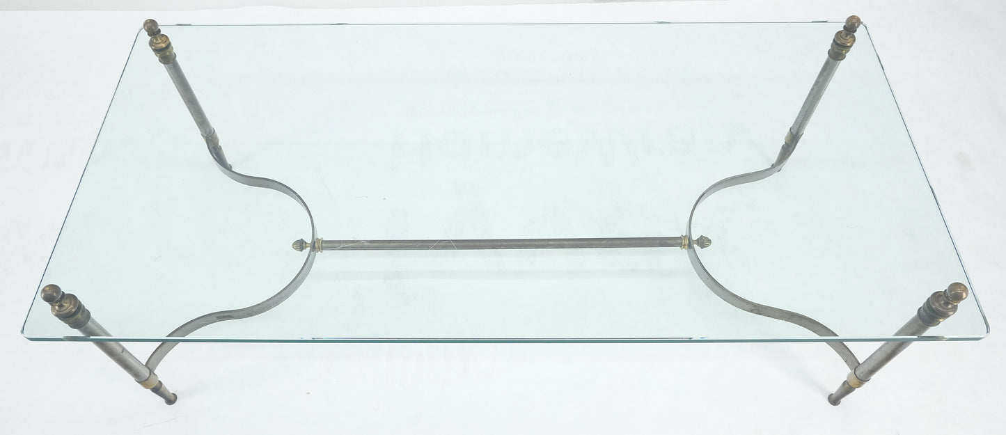 EstablishedLines Thick 3/4" 24x52 Rectangle Glass Top Chrome & Brass  Base MCM Coffee Patina