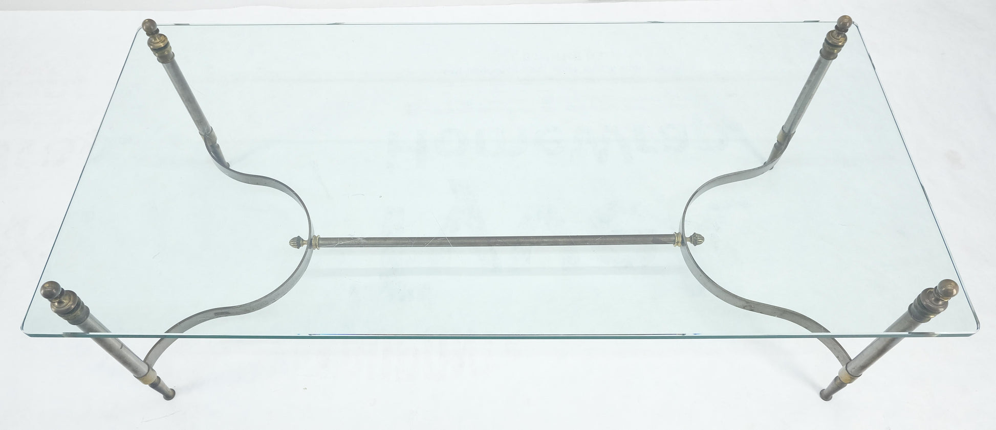 EstablishedLines Thick 3/4" 24x52 Rectangle Glass Top Chrome & Brass  Base MCM Coffee Patina