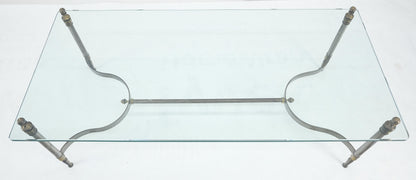 EstablishedLines Thick 3/4" 24x52 Rectangle Glass Top Chrome & Brass  Base MCM Coffee Patina
