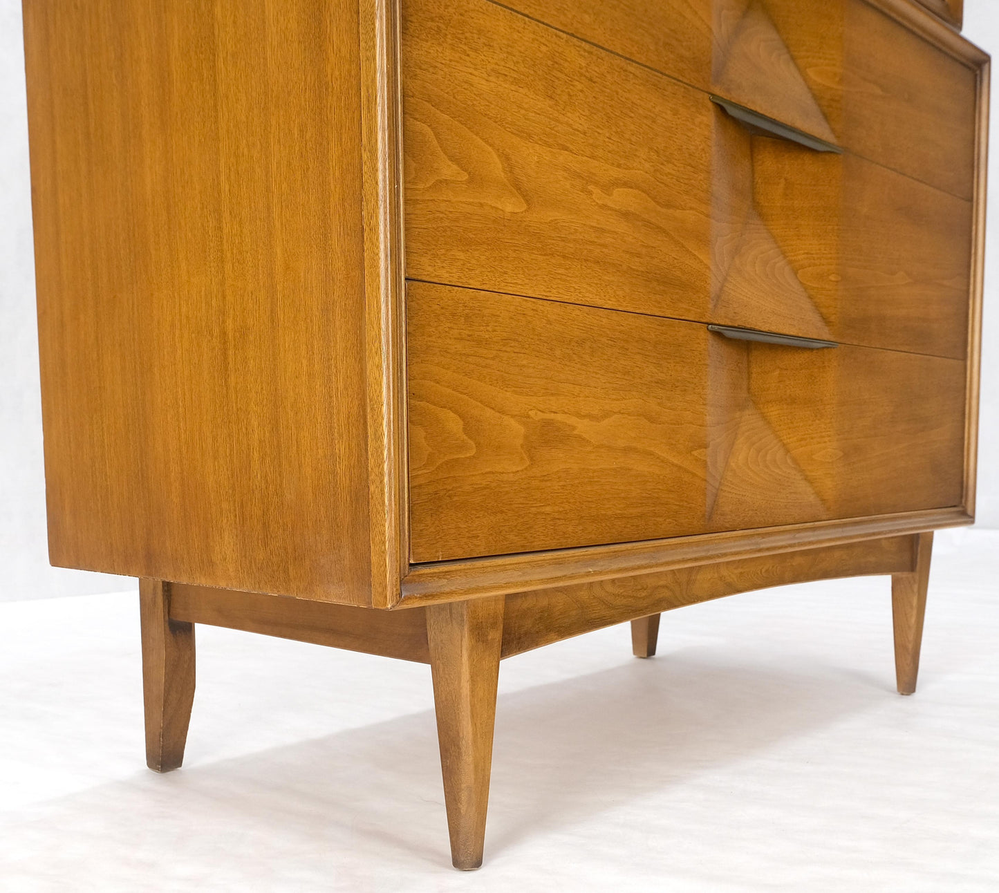 Light Walnut Sculptural Drawer Fronts Double Door Compartment High Chest Dresser