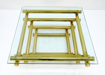 EstablishedLines Solid Brass Tube Segment Pyramid Shape Base 36" Square Glass Top Coffee Table
