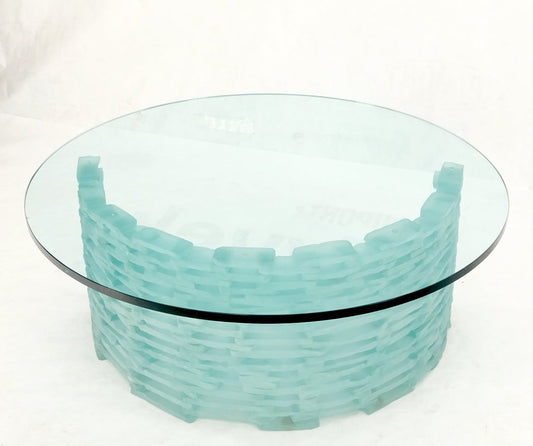 EstablishedLines Frosted Fused C Shape Base "Ice" Glass Blocks Round Top Coffee Table