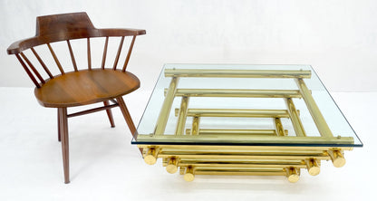 EstablishedLines Solid Brass Tube Segment Pyramid Shape Base 36" Square Glass Top Coffee Table