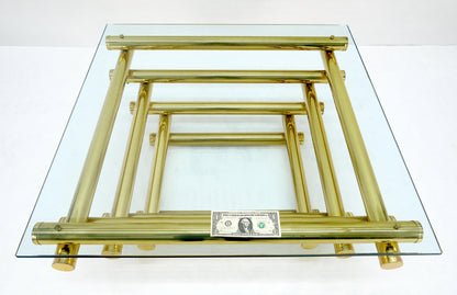 EstablishedLines Solid Brass Tube Segment Pyramid Shape Base 36" Square Glass Top Coffee Table