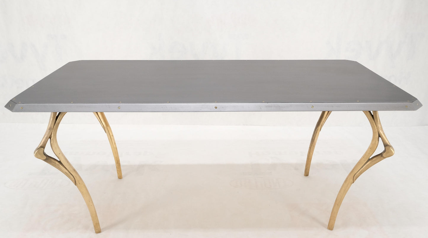 EstablishedLines Steam Punk Heavy Solid Bronze Leg Forged Steel Beveled Edge Top Dining Table