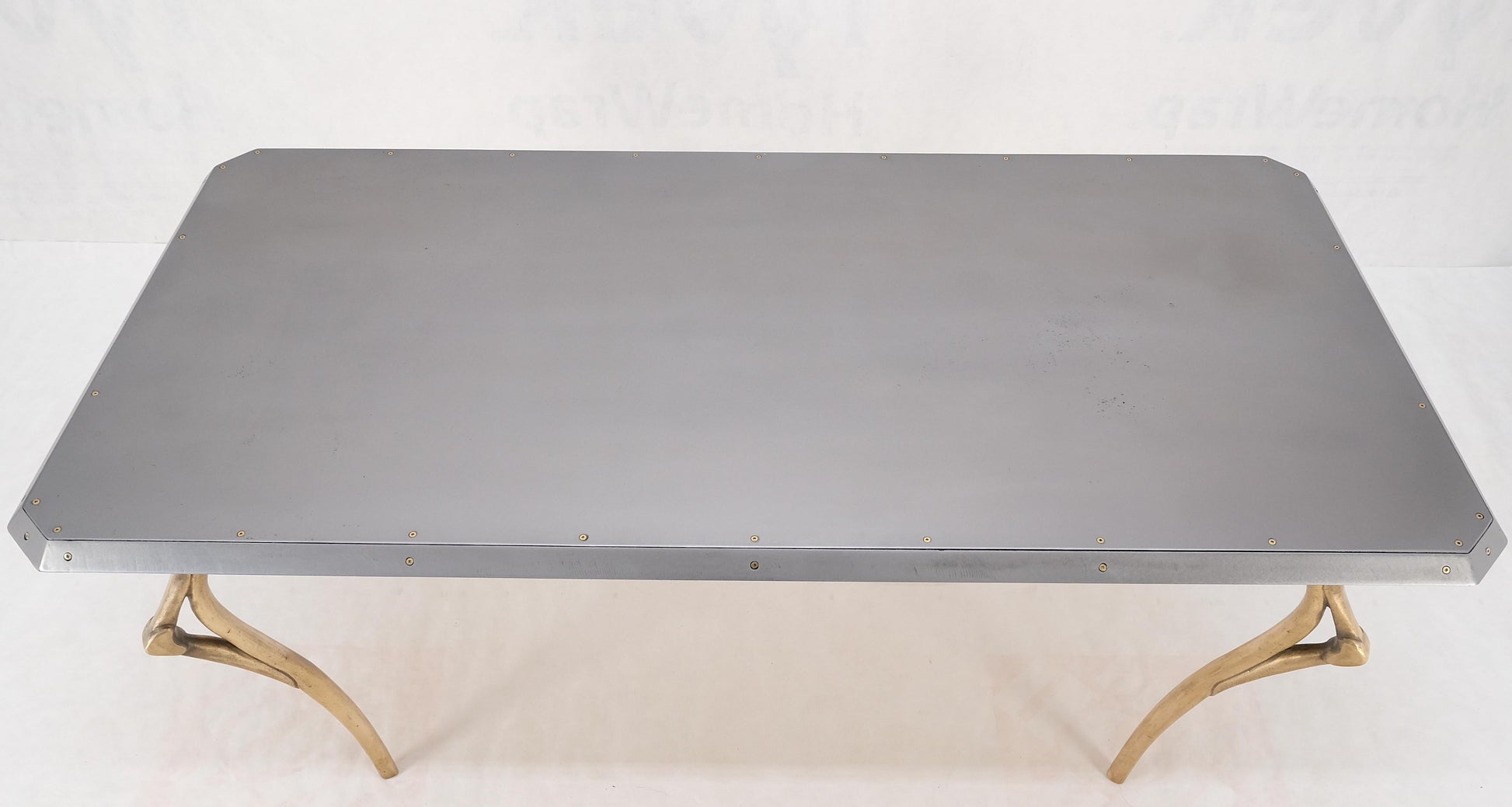 EstablishedLines Steam Punk Heavy Solid Bronze Leg Forged Steel Beveled Edge Top Dining Table