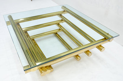 EstablishedLines Solid Brass Tube Segment Pyramid Shape Base 36" Square Glass Top Coffee Table