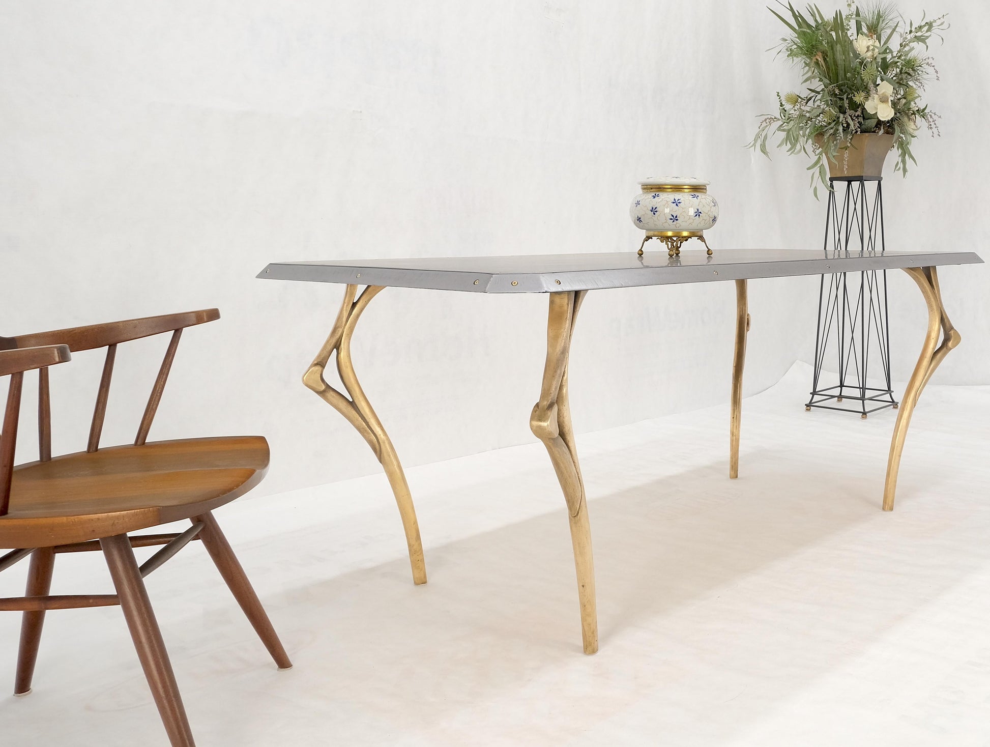 EstablishedLines Steam Punk Heavy Solid Bronze Leg Forged Steel Beveled Edge Top Dining Table