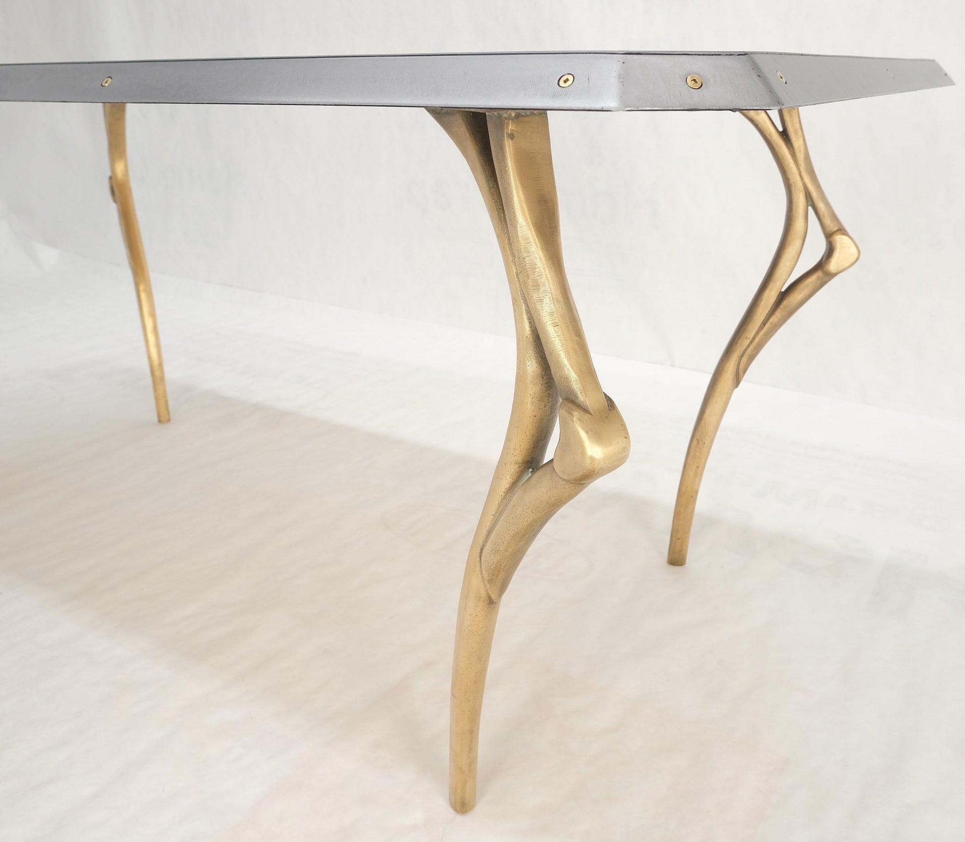 EstablishedLines Steam Punk Heavy Solid Bronze Leg Forged Steel Beveled Edge Top Dining Table